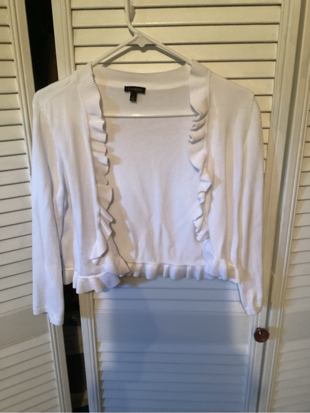 Talbots White Ruffled Trim Knit Top